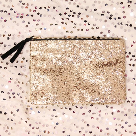 Champagne Crystal Drop Earrings & Gold Glitter Purse Set - Picture 3 of 5
